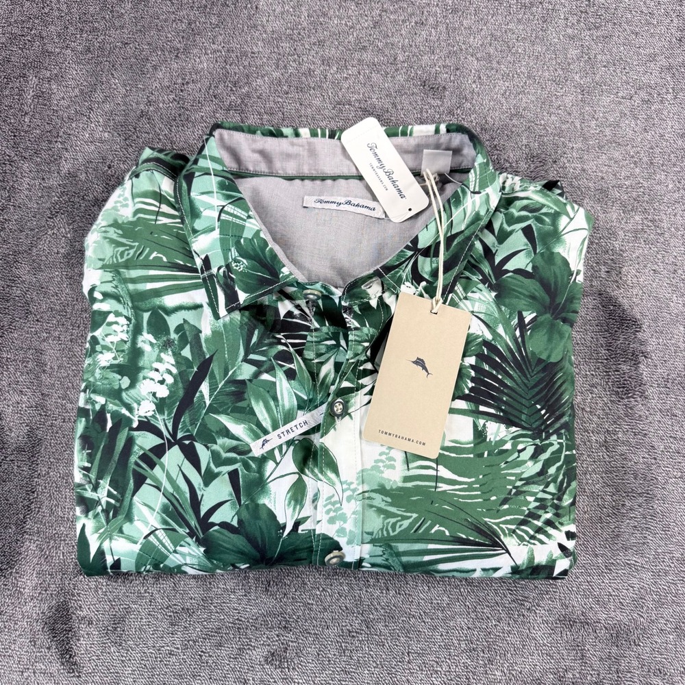 Tommy Bahama Sport Electric Blooms Camp Shirt Green Tropical Floral XXXL NWT$138